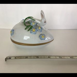 Herend Hungarian porcelain egg trinket box with rabbit figurine
